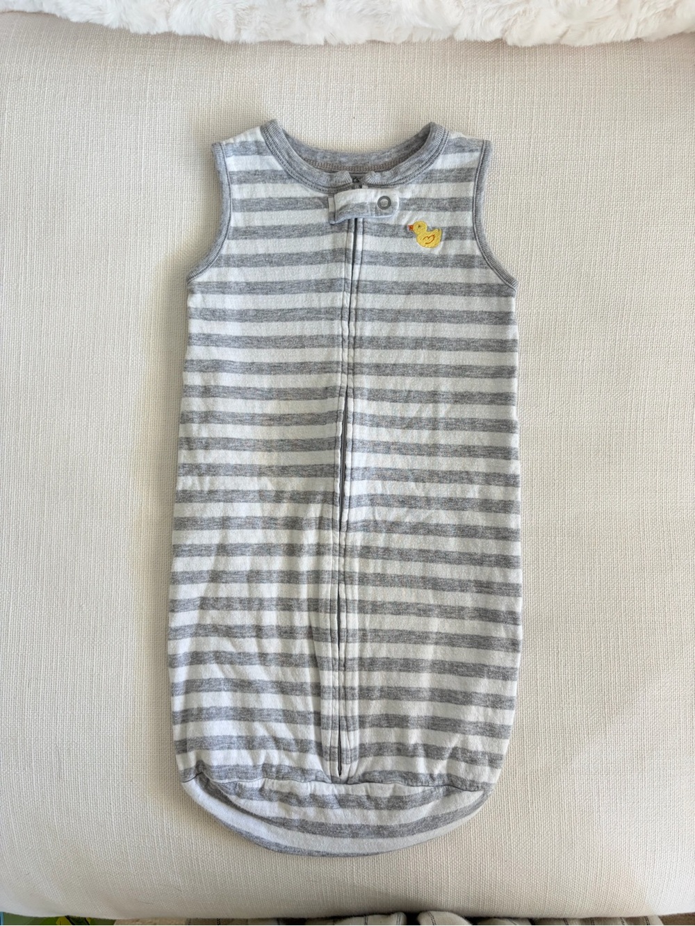Carter's Gray & White Striped Sleeveless Sleep Sack with Duck Patch